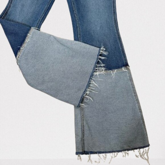 We The Free Free People Two Toned Patch Mid-Rise Flare Jeans Sz 29 - Picture 3 of 11